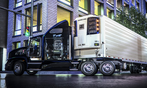 Photo of a Precedent unit on a trailer on a city street corner.