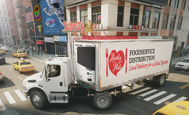 Photo of a Precedent unit on a trailer on a city street corner.